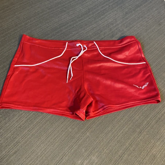 VINTAGE 50s 60s RED MEN'S SWIM SUIT GANTNER WIKIES SHORT TRUNKS Sz 32”-34” RARE