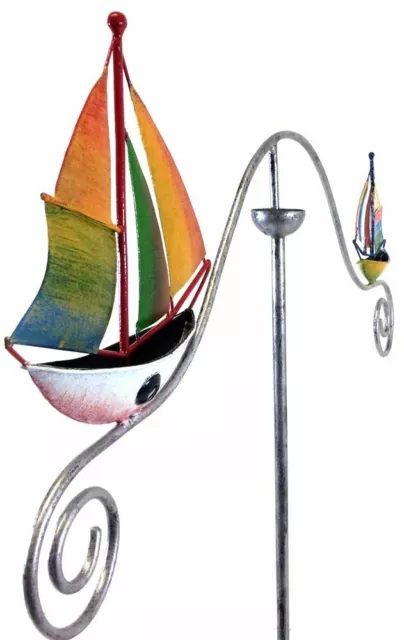 Metal Garden Wind Spinner, Balance Stake - Colour Sailing Ship Boats 2