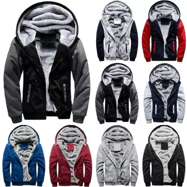 Men Fleece Lined Faux Fur Hoodie Winter Warm Thick Coat Jacket Sweatshirt Tops