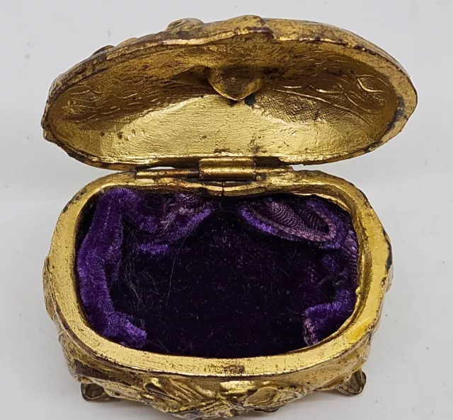 Antique Small Victorian Gold Gilt Art Nouveau Jewelry Casket Trinket Ring Box 2