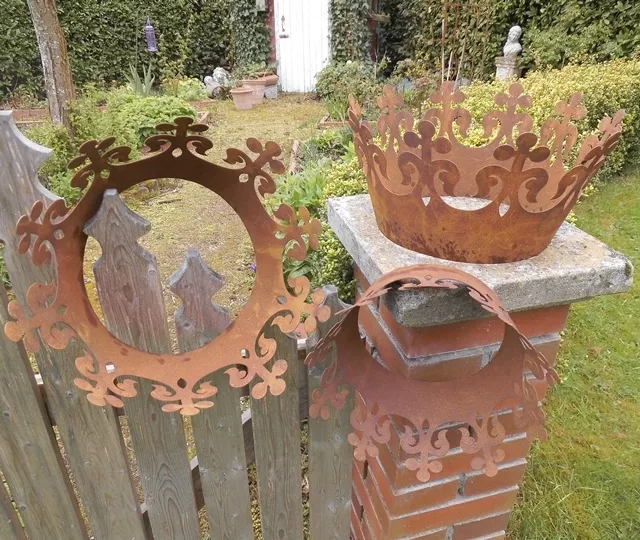 3er Set Déco Couronne Avec Rostpatina Métal de Roi Jardin Rust Décoration Neuf