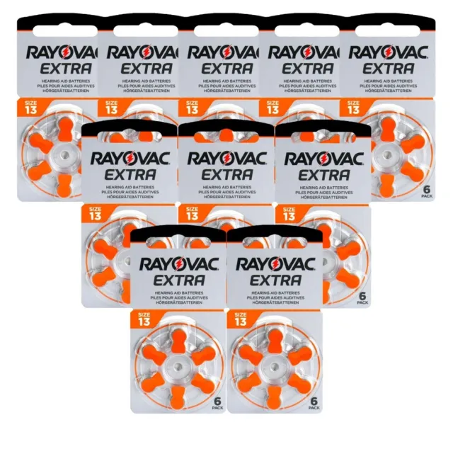 60 Rayovac Extra Advanced Size 13 PR48 Hearing Aid Batteries 1.45V Zinc Air 6Bl