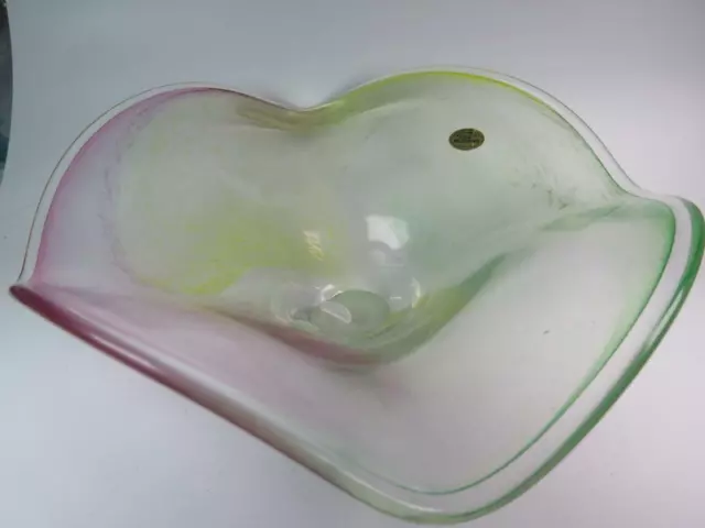 VERY LARGE MURANO Art Glass Centrepiece Bowl Yellow Green & Lilac Mottled