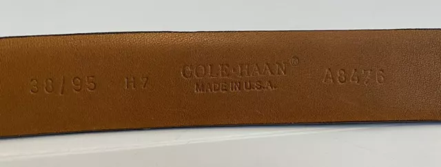 Cole Haan Belt Size 38 Texture Brown Genuine Leather Made USA Solid Brass Buckle 3