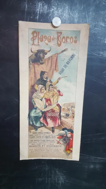 Affiche  Ancienne Corrida Bayonne  Vers 1910, ?  Lithographie  45X21Cm