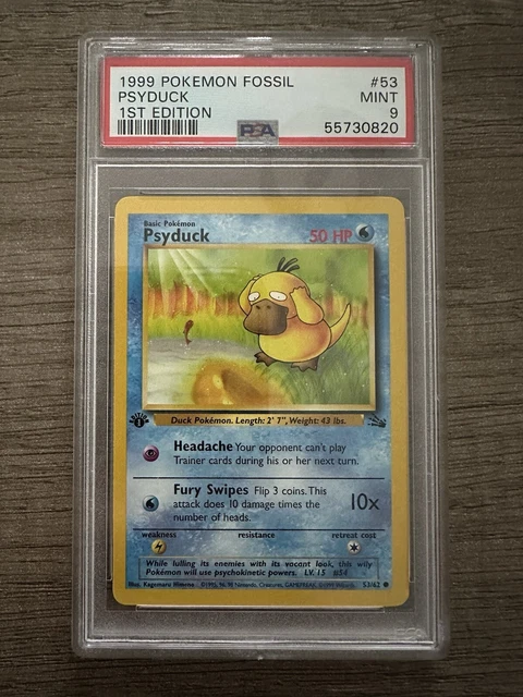 CARTE POKEMON PSYDUCK 53 62 Fossile 1 re Edition Commune PSA 9 EUR 17 carte-pokemon-psyduck-53-62-fossile-1-re-edition-commune-psa-9-eur-17