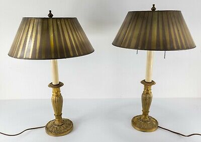 Pair of Austrian Gilt Ormolu French Bronze Style Candlestick Table Lamps