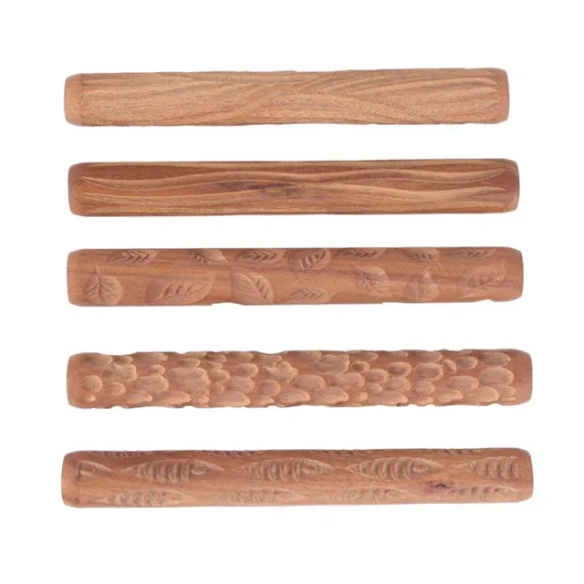 5 PIEZAS Herramientas de cerámica Rodillos de mano de madera para estampillas de arcilla patrón de arcilla Rodillo Y9Y 3
