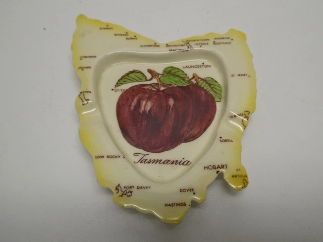 VINTAGE AUSTRALIAN POTTERY Wembley Ashtray Bowl Map Tasmania Apple Isle ...