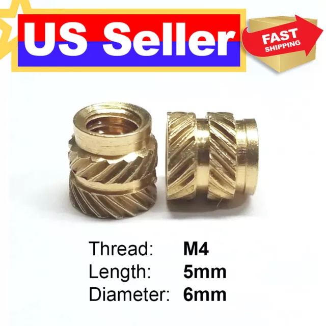 20x M4 x 0.7 Brass Metal Threaded Heat Set Inserts for Plastic 3D Printing  U.S.A