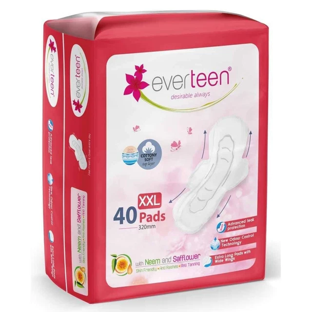 Almohadillas sanitarias para mujer everteen XXL suaves de neem cártamo - 40 almohadillas