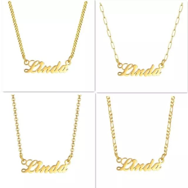 Personalised ANY NAME Necklace CUSTOM FONT Stainless Steel Pendant Chain Gift