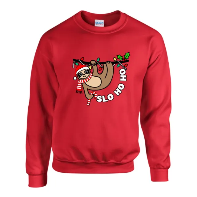 SLO HO HO Christmas Jumper, Funny Lazy Sloth Animal Xmas Sweatshirt Unisex Top