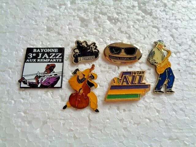 Job lot of 6 Jazz music related metal lapel pins