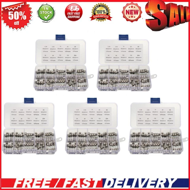 100 pz fusibili tubo di vetro per auto assortiti 10 tipi 0,2 A-20 A fusibile tubo di vetro fusibile fine