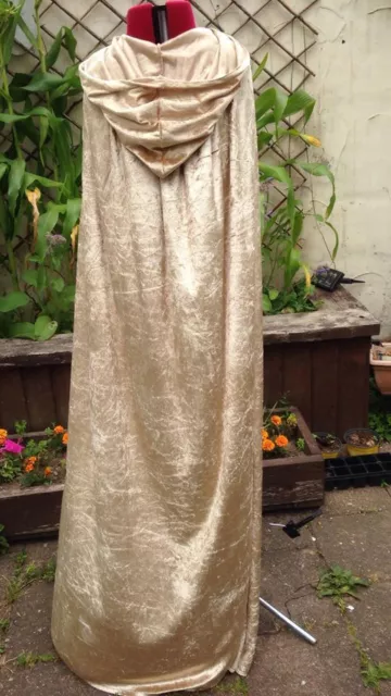 HOODED cape cloak 135cm GOLD crushed velvet adult   princess (pcvLH) ok