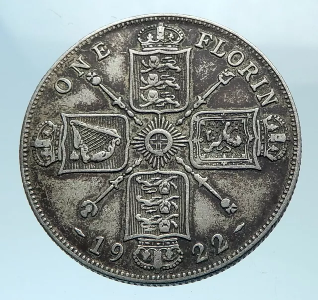 1922 Great Britain UK United Kingdom Big SILVER FLORIN Coin King George V i78161