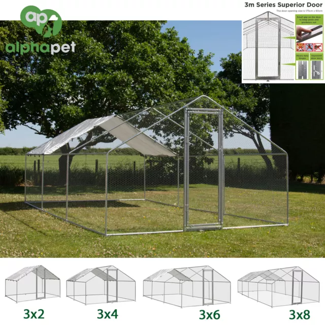 Alphapet Large Chicken Run Cage Walk In Coop Poultry Hen Rabbit Dog Kennel Metal