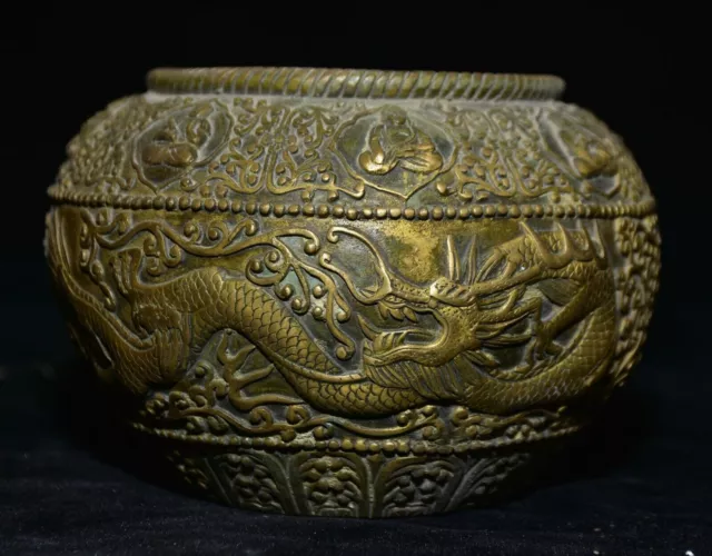 5" Markierte Alte Chinesische Bronze Dynastie Dragon Flower Jar Topf Crock