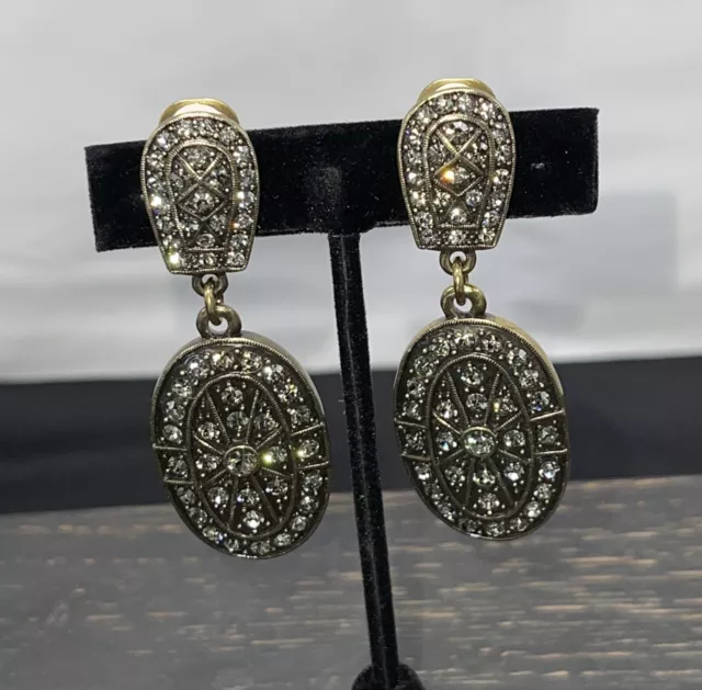 Heidi Daus Dangle Drop Crystal Earrings Deco, Statement Earrings Clip On