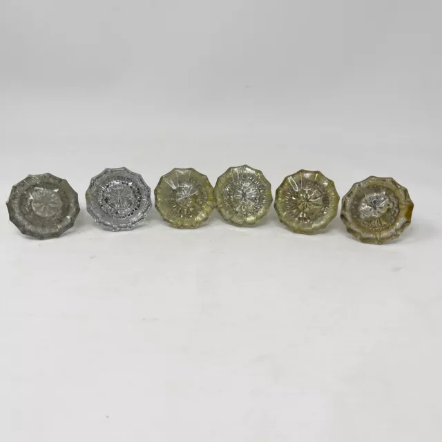 Flawed Lot Of 6 Antique Vintage Glass Crystal Door Knob 12 sided