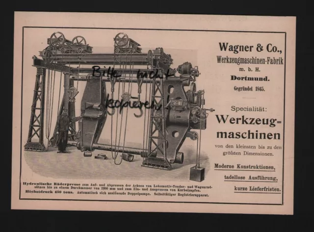 DORTMUND, Werbung 1911, Wagner & Co. Werkzeug-Maschinen-Fabrik mbH