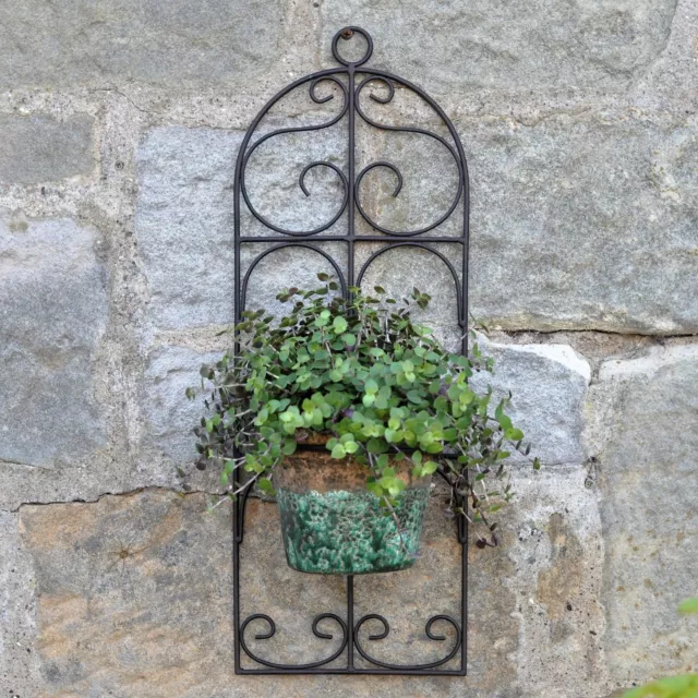 Garden Scroll Metal Single Plant Pot Holder - Wall Mounted Brown Distressed