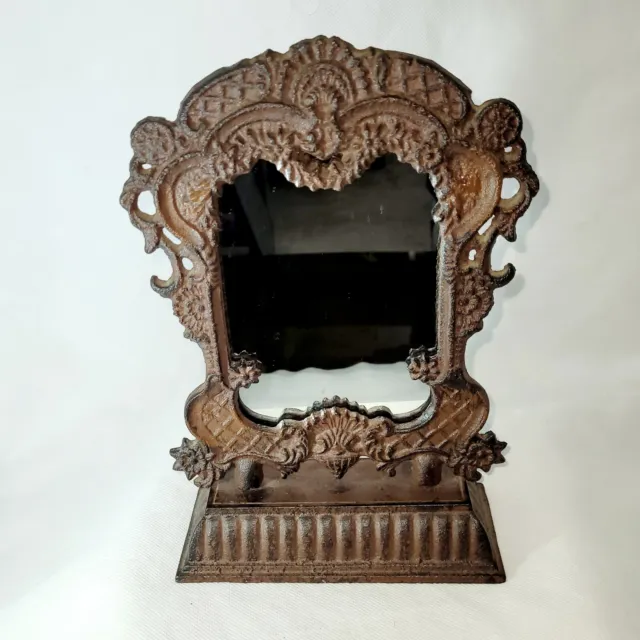 Vintage Rare Victorian Style Cast Iron Table Desk Intricate Makeup Mirror