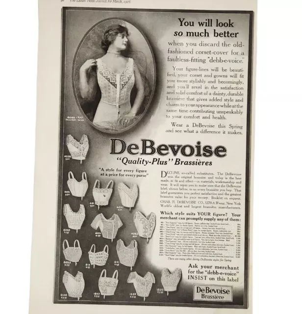 DeBevoise Brassieres Bra Corset Girdle 1916 Antique Large Ad 9x14 Black & White