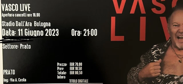 Biglietto vasco rossi 2023 Bologna PRATO