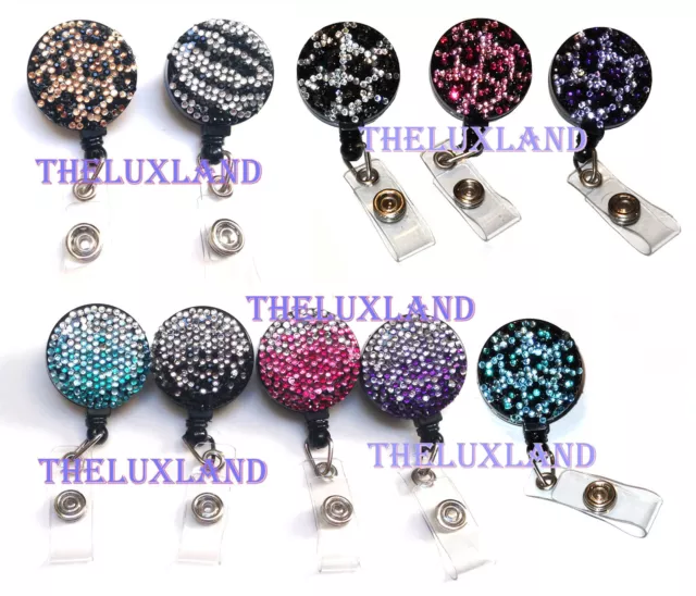 Mini Rhinestone Bling Crystal reel retractable ID badge holder