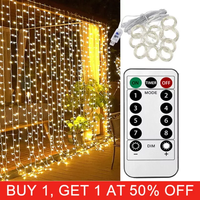 300 LED Curtain Fairy Lights String Indoor/Outdoor Wedding Party Wall Decor UK·