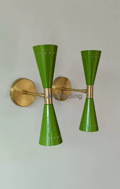 1950's Mid Century Brass Monolith Wall Sconces Lamps Lighting Sconce Set of Two 2