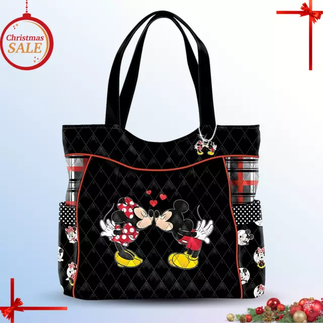 Mickey And Minnie Love Story Quilted Tote Bag With Kiss Charm