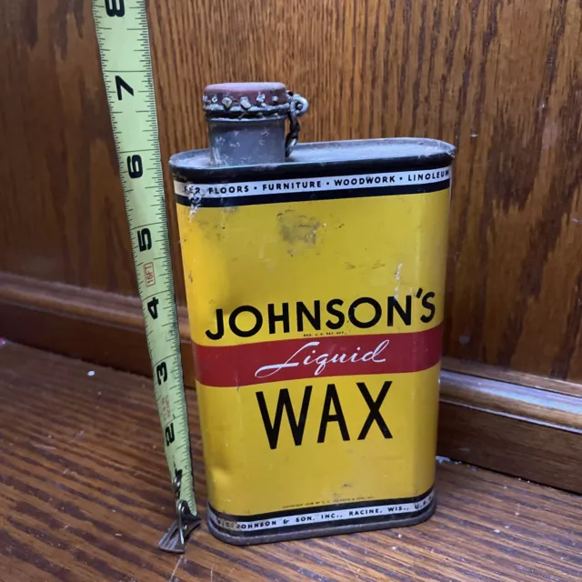 Vintage Johnson's Paste Wax 1 Pound Advertising Tin Can Racine Part Full