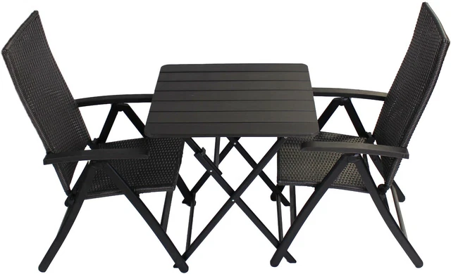 Produktbild von KOMFOTTEU 3-tlg. Bistro Set Gartenmöbel - Tisch Mit Schirmloch & 2 Klappstühle, Schwarz