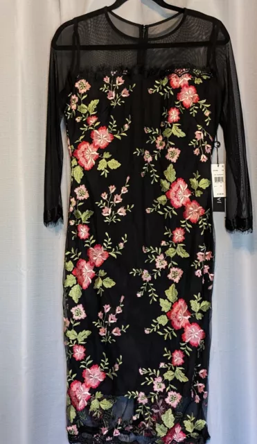 JAX Black Label Floral Embroidered Mesh Midi Sheath Dress Size 6 New With Tags 3