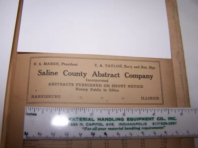 1918 MARSH & TAYLOR - SALINE COUNTY ABSTRACT CO Printed Ad HARRISBURG ILLINOIS