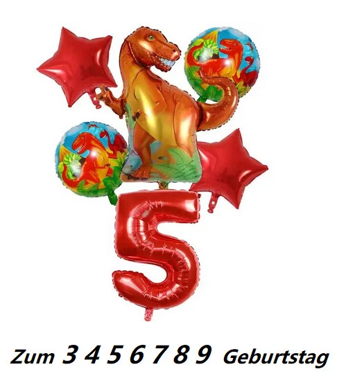 5 Stück 3D Dinosaurier Folienballons – Heliumtauglich, Für Kindergeburtstag & Dino-Party-Dekoration