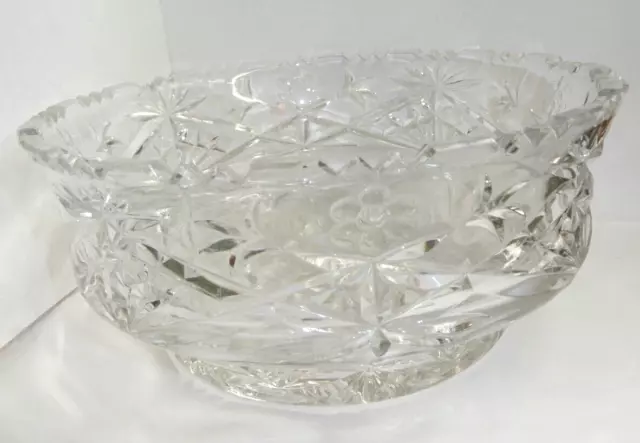 Antique AMERICAN BRILLIANT PERIOD Cut Glass CRYSTAL BOWL Star Burst SAW TOOTH 3