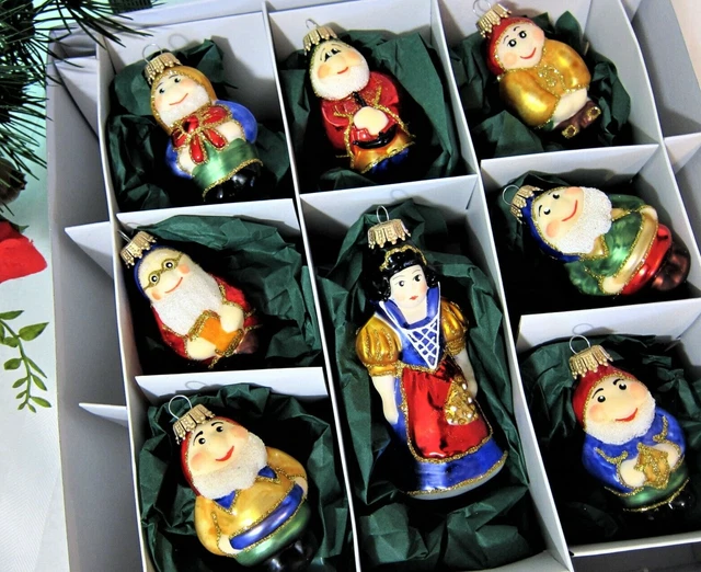 DISNEY SNOW WHITE 7 Dwarfs HandBlown Glass Ornaments Krebs Glas