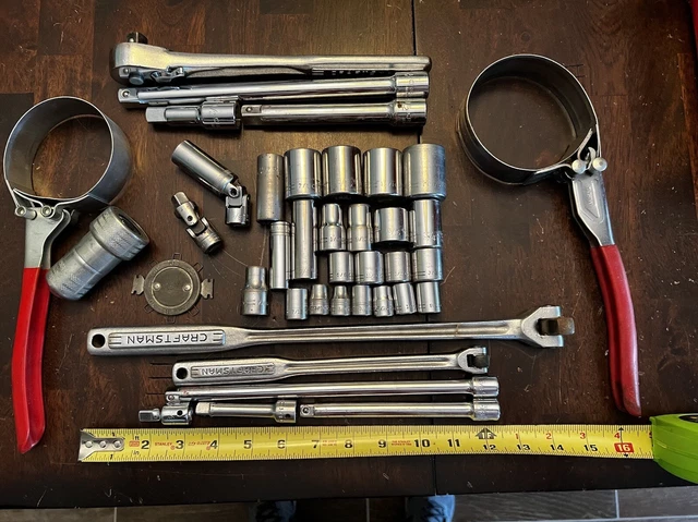CRAFTSMAN Vtg 33 Pc 1/2" 3/8” Sockets,Ratchet,Breakers,Extensions, Universals
