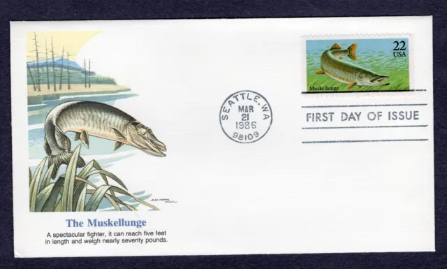 1986 Stamp #2205 The Muskellunge FDC Fleetwood