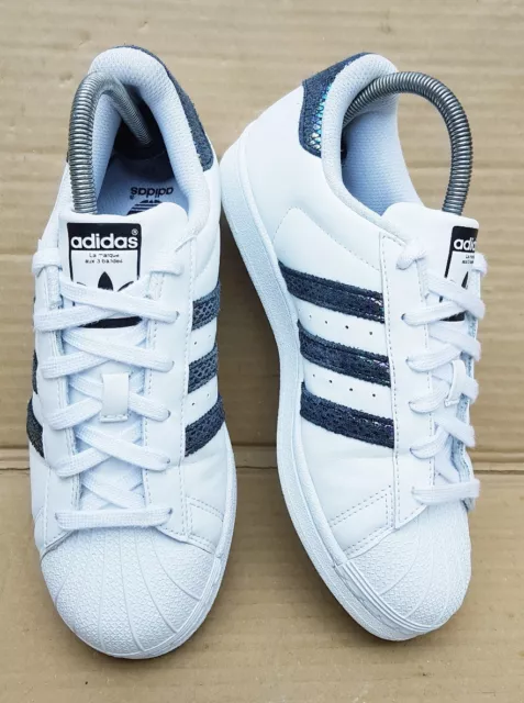 ADIDAS SUPERSTAR TRAINERS White Black Mermaid Foil Size 5.5 Uk