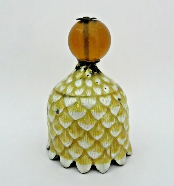 19th Century Chinese Mandarin Qing Enamel Bell  Yellow Glass Bead Hat Rank Badge