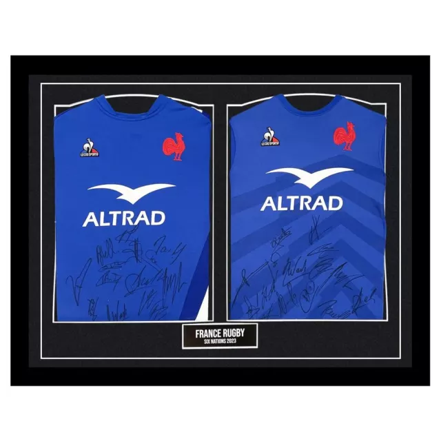 Signed France Rugby Framed Duo Shirts - Squad Autograph +COA