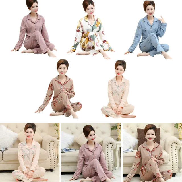 Women Sleepwear Set Top and Bottom Lounge-Wear Set for Home Elderly Women