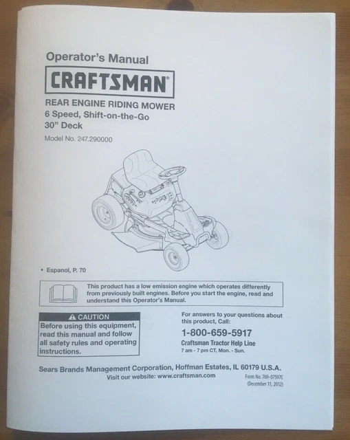 OWNER S MANUAL SEARS Craftsman 6 Speed Rear Engine Riding Mower
