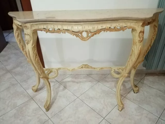 consolle ingresso vintage in legno fatta a mano piano in marmo ottime condizioni