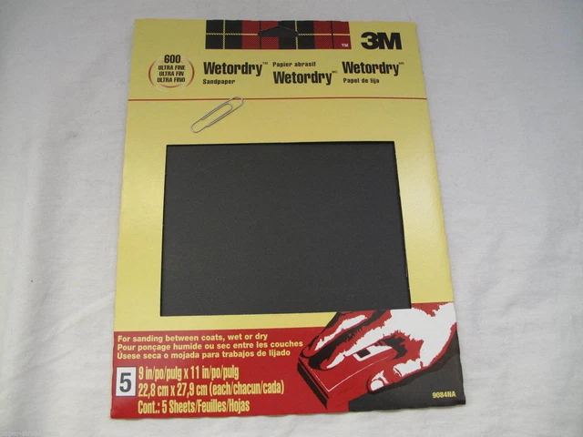 (1) NEW Package of 5 Sheets 3M USA 600 grit Wetordry Sandpaper Finish